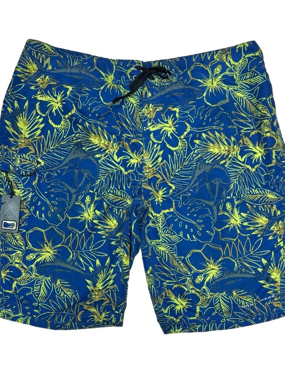 Columbia PFG Omni-shade Blue Swim Board Shorts with Yellow Floral Print